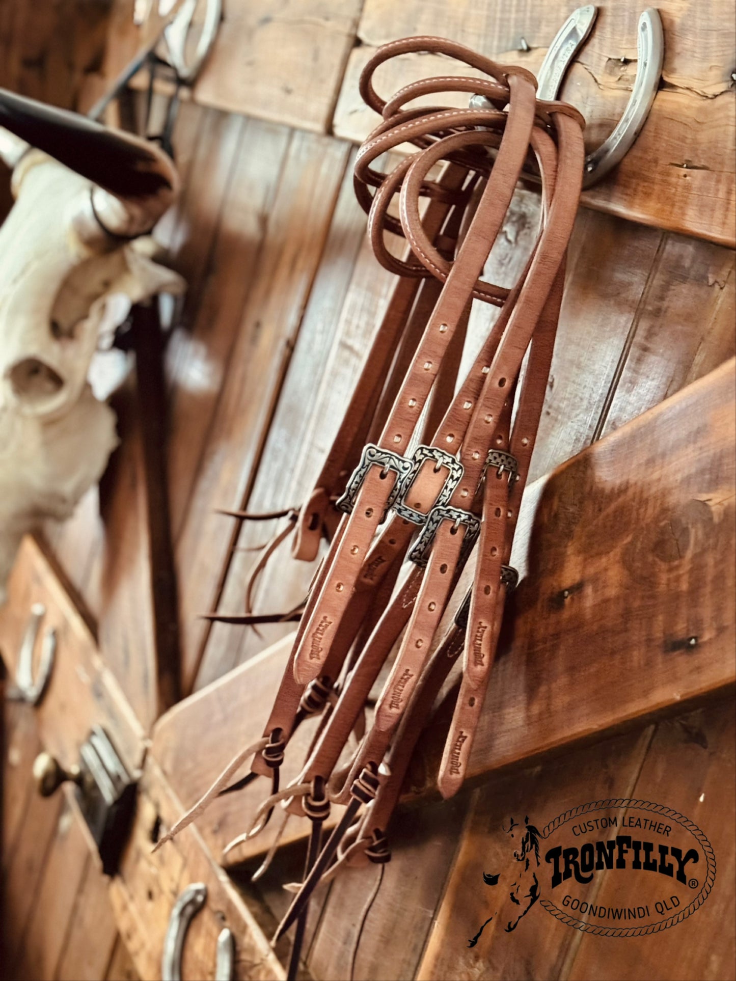 Sliding Ear Headstalls- Harness leather/single buckle