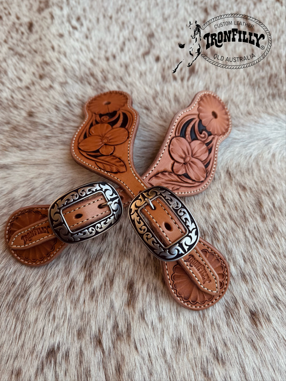 Floral carved spur straps- Men’s