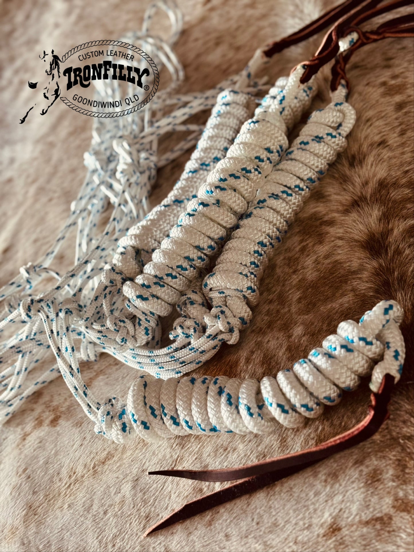 Rope halter and 8” Lead with Latigo popper