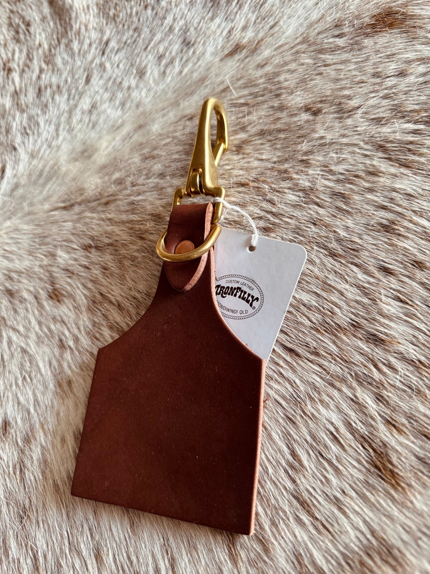 Cattle Tag key ring/clip with initials added