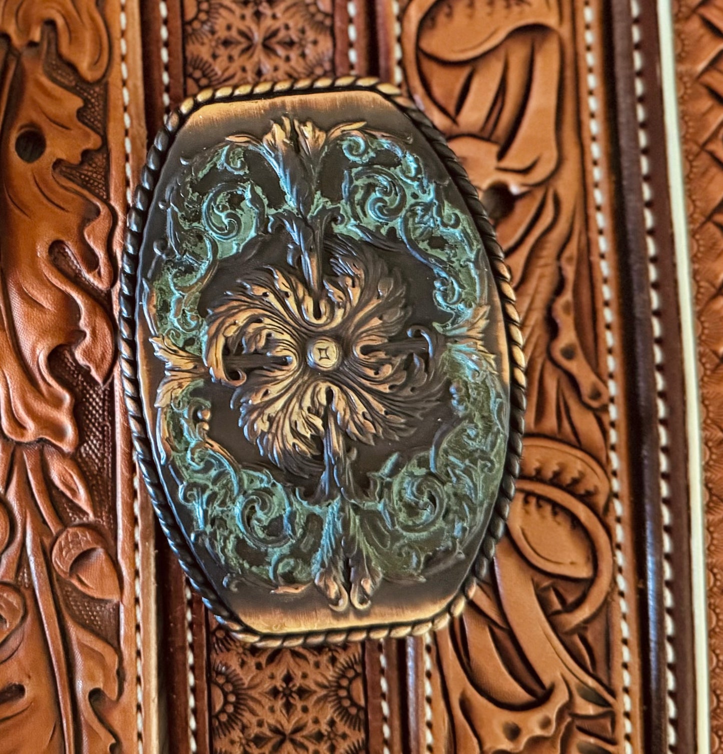 Floral patina buckle