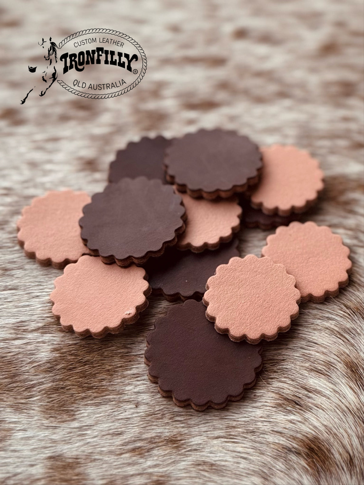 Brown Hermann Oak Leather Conchos (Rosettes) 6 pack