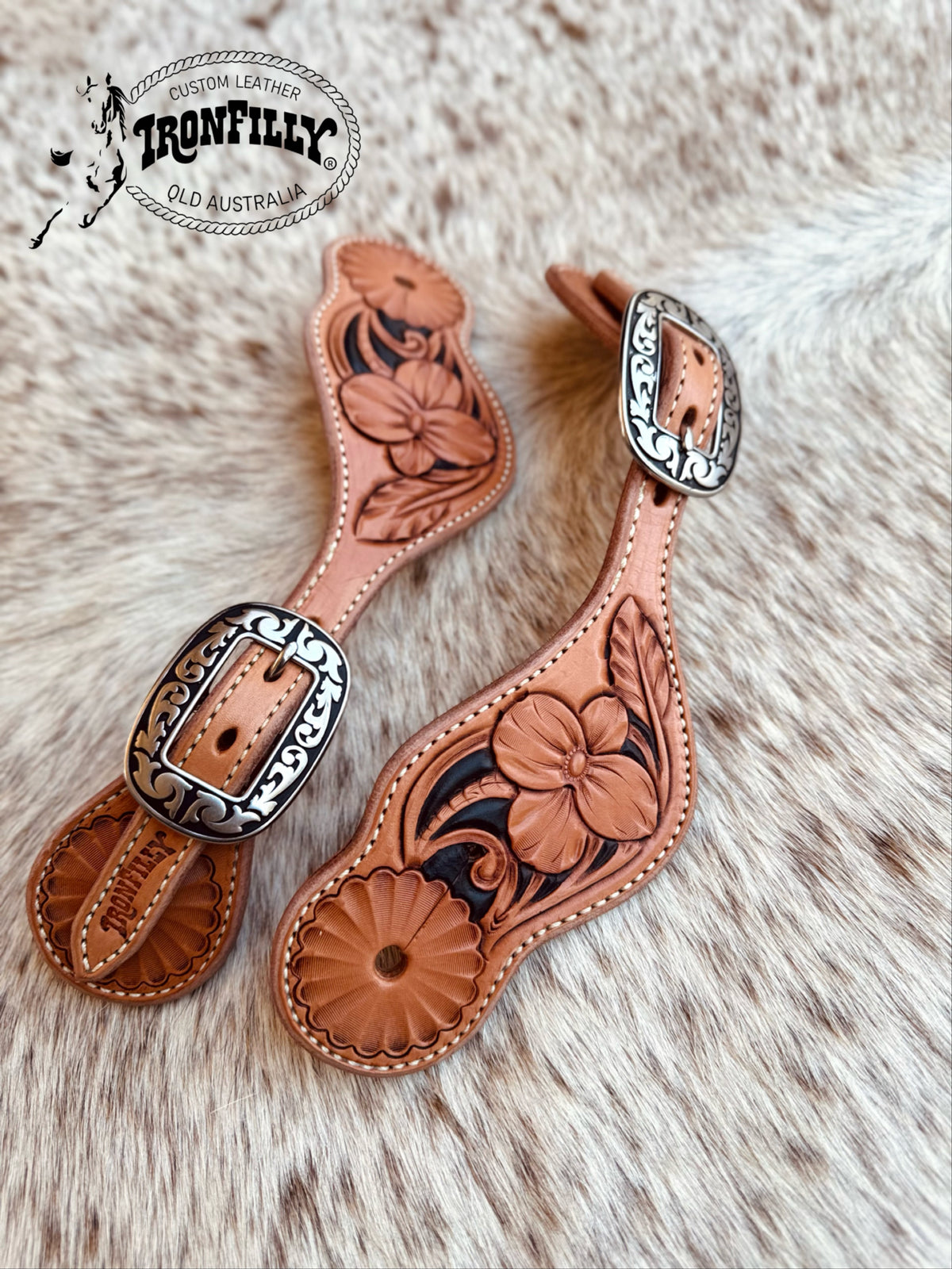 Floral carved spur straps- Men’s