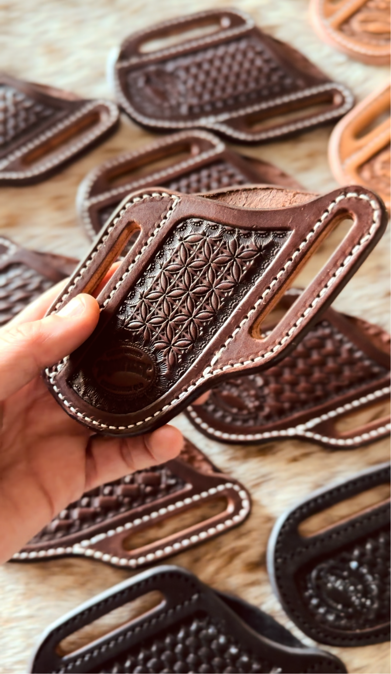 Pancake Knife Sheath- Brown Geometric