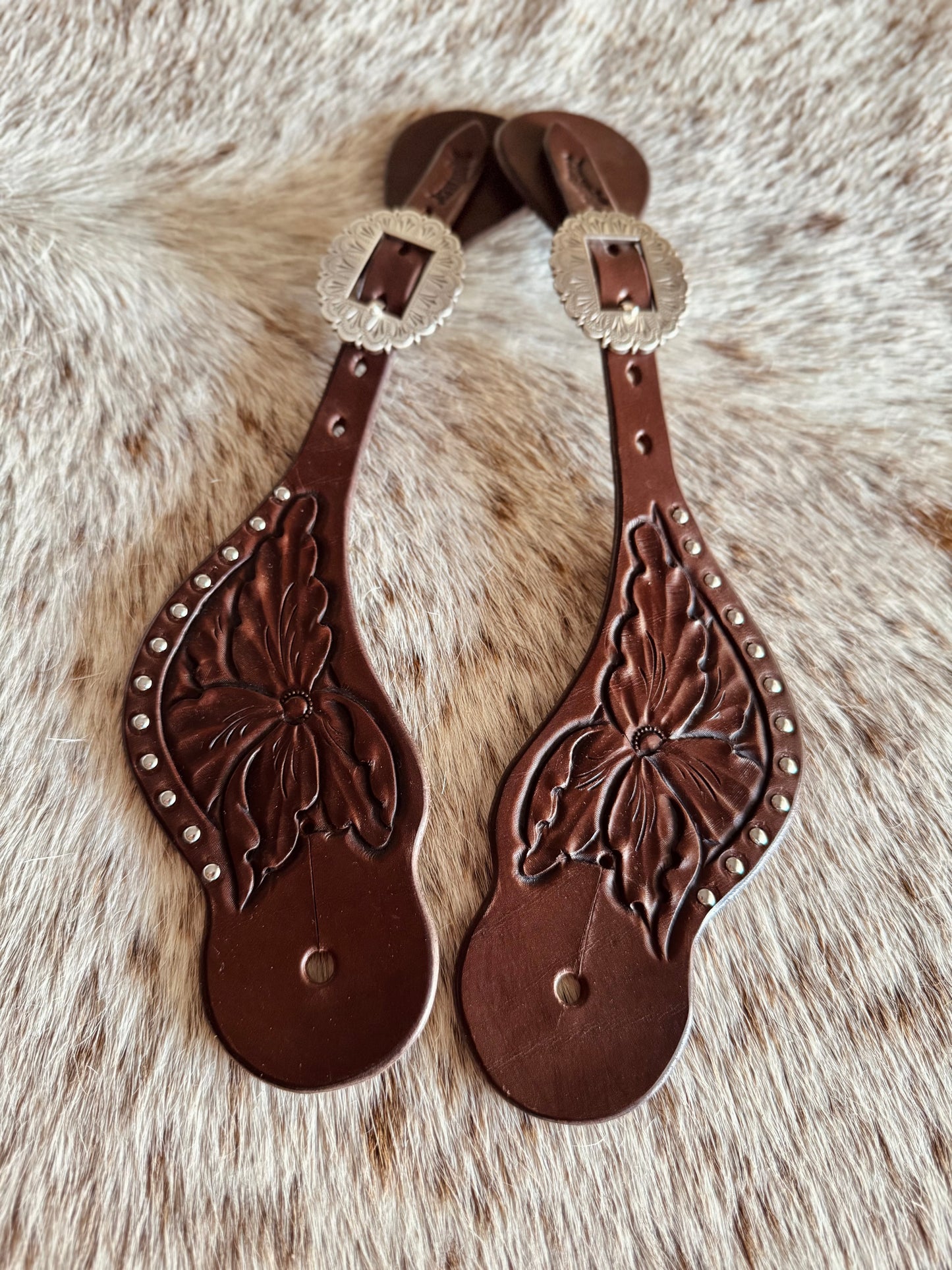 Floral carved spur straps
