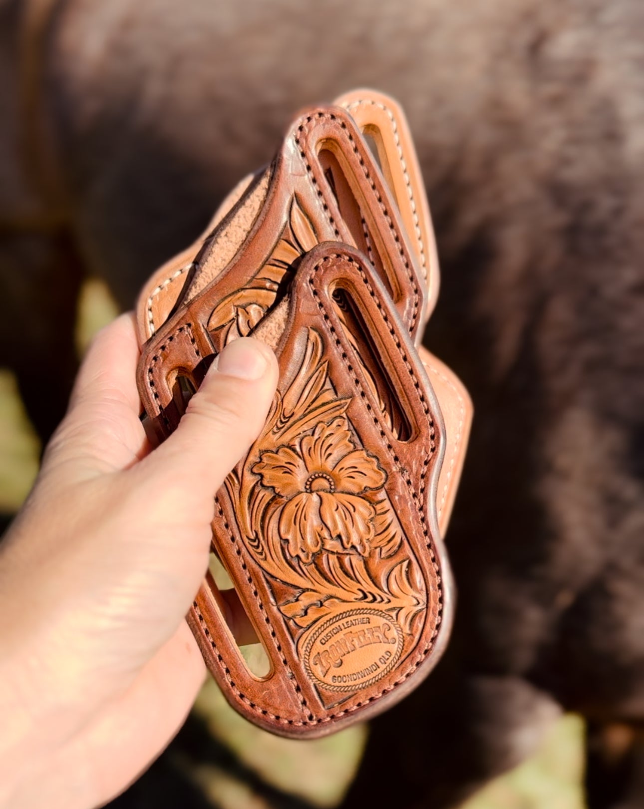 Pancake Knife Sheath - Brown Floral “Sheridan”