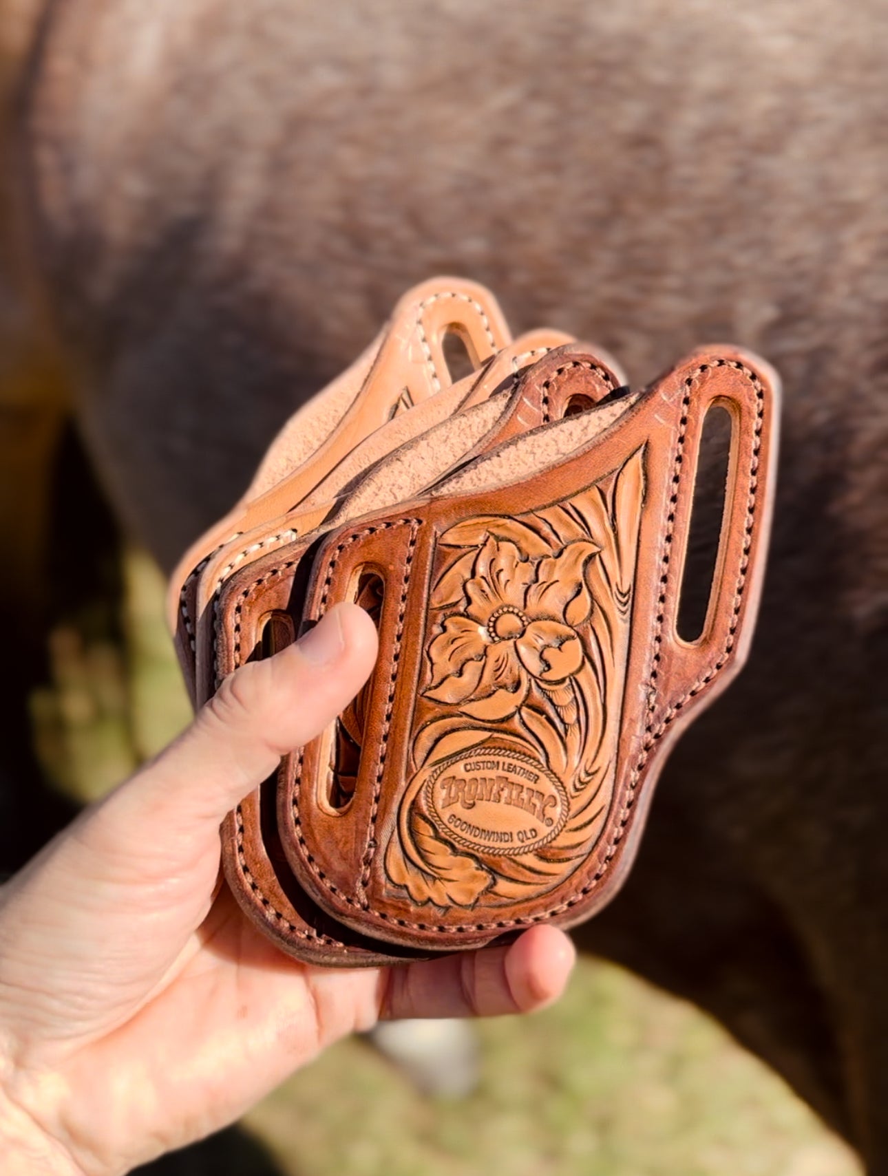 Pancake Knife Sheath - Brown Floral - “Johnny”