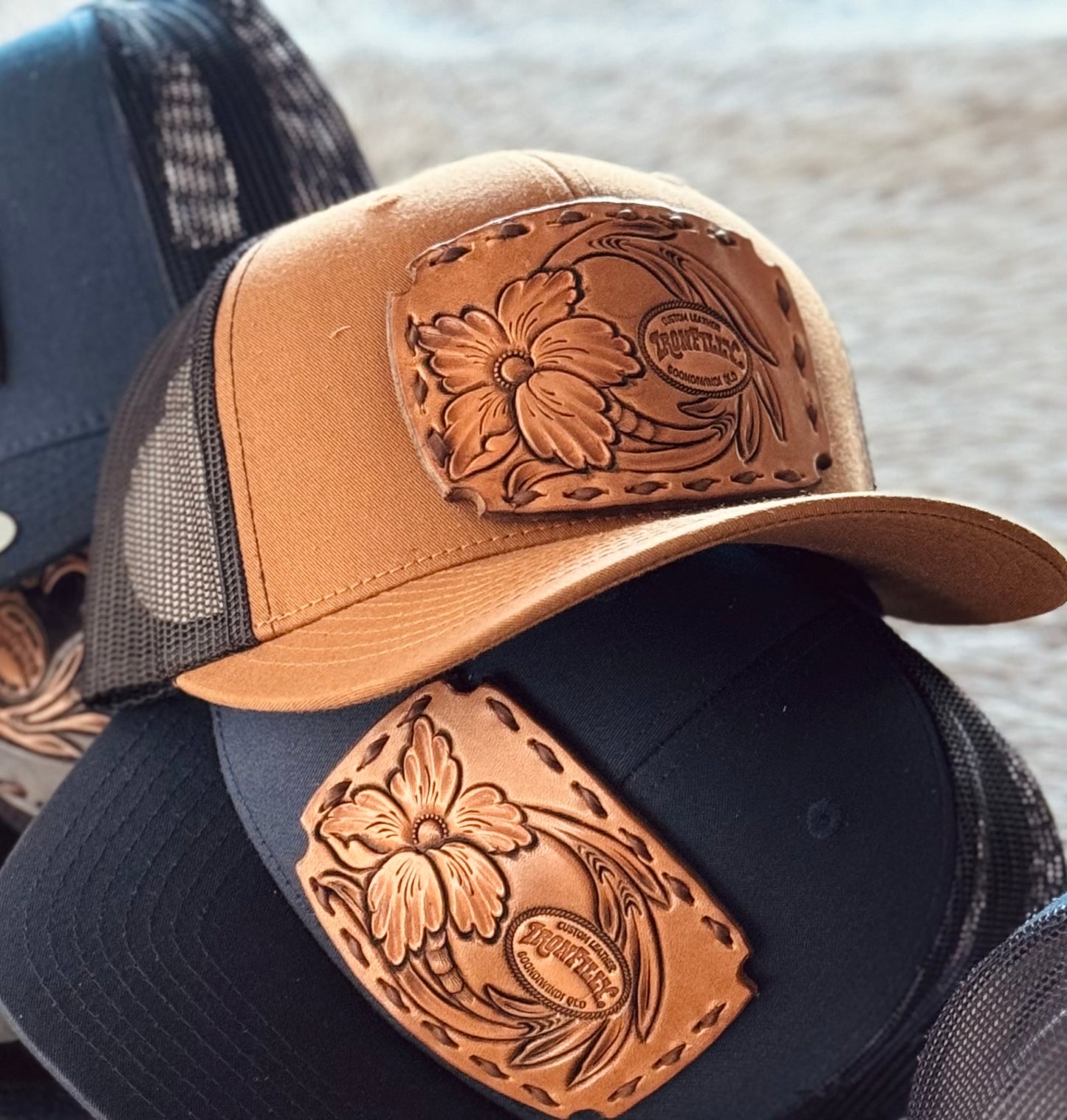 SnapBack- hand carved patch- Buckskin